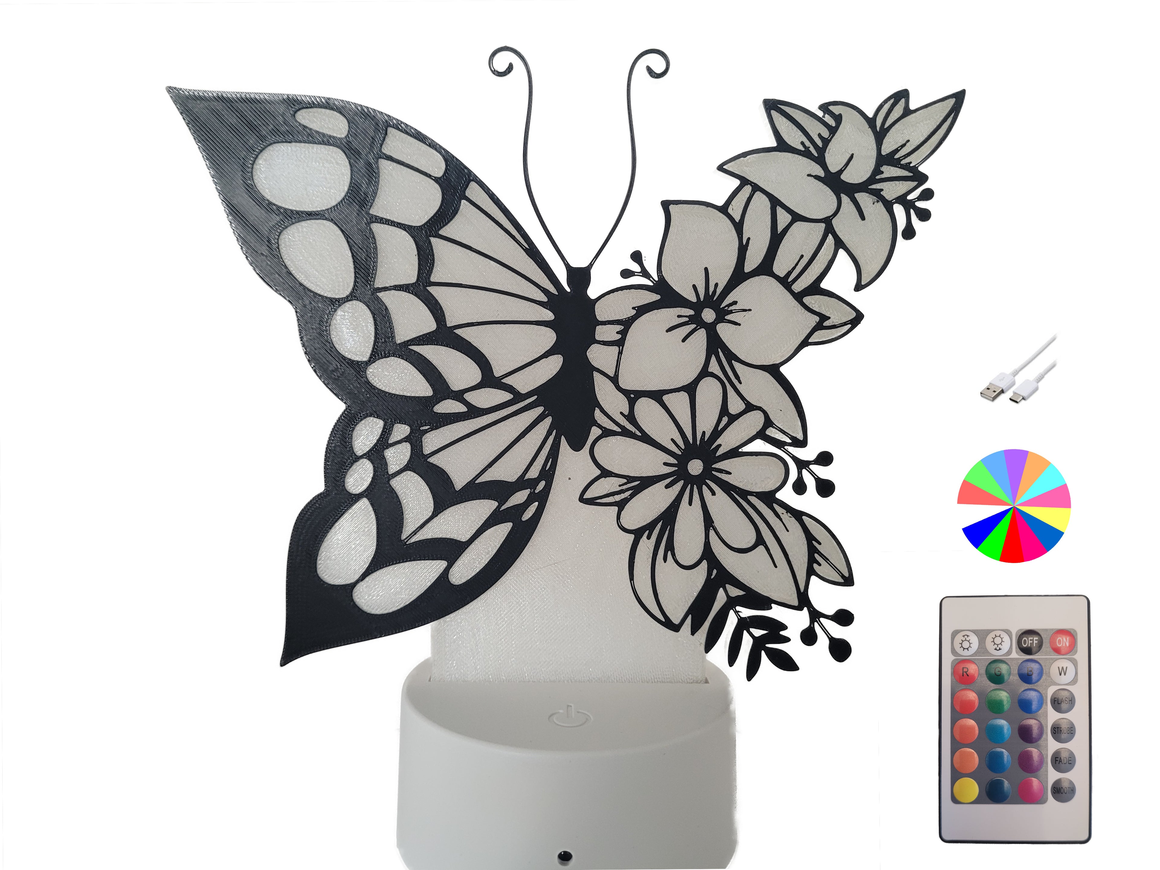 LED Nachtlicht mit Schmetterlingmotiv und Blumenmuster | Farbwechsel inkl. Fernbedienung
