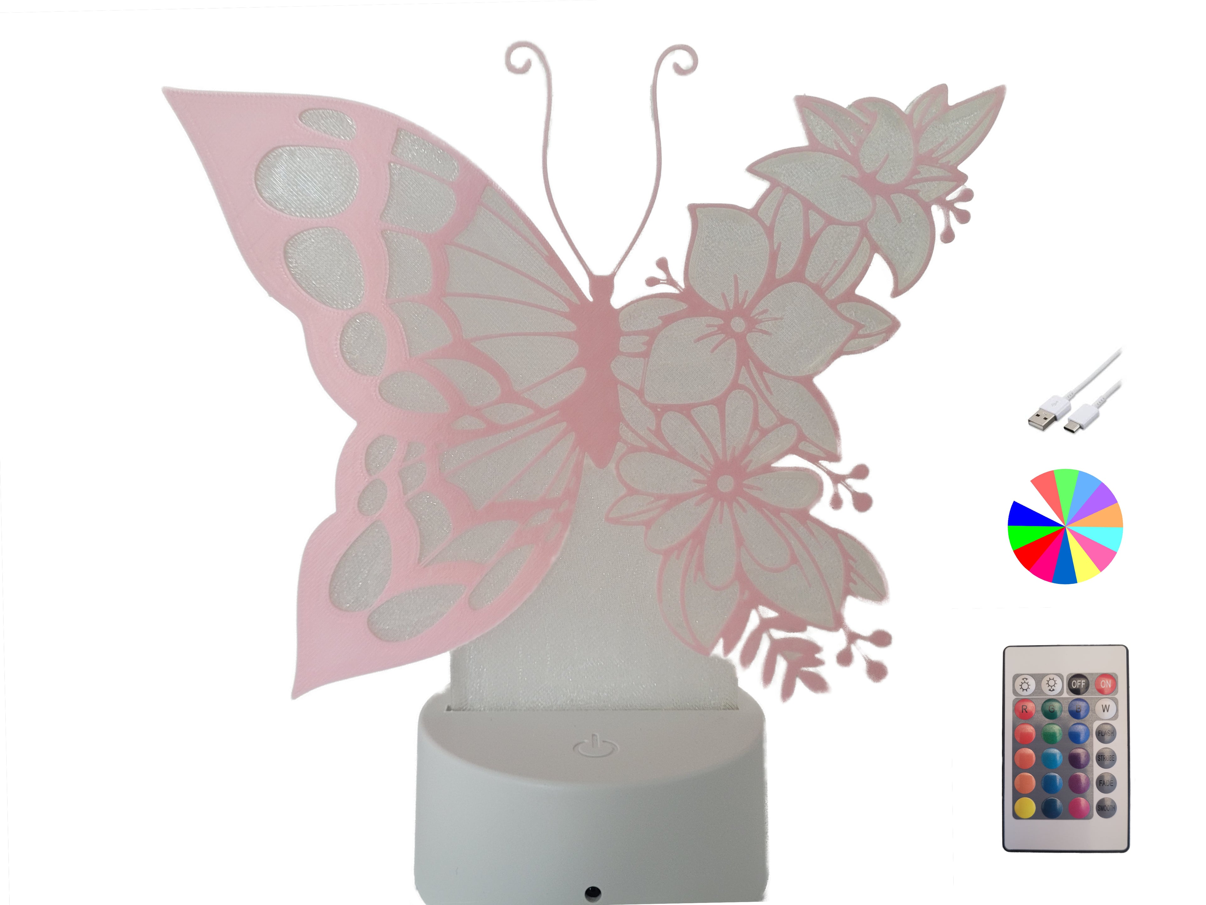 LED Nachtlicht mit Schmetterlingmotiv und Blumenmuster | Farbwechsel inkl. Fernbedienung