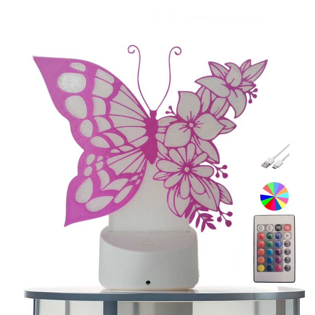 LED Nachtlicht mit Schmetterlingmotiv und Blumenmuster | Farbwechsel inkl. Fernbedienung